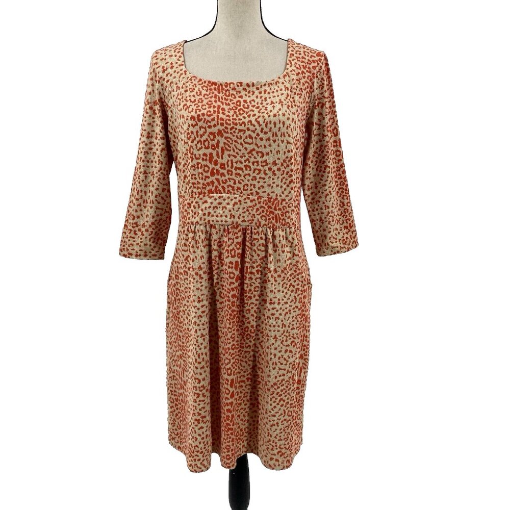 J. McLaughlin Emma Cheetah Print Catalina Cloth Dress Womens L 3/4 Sleeve